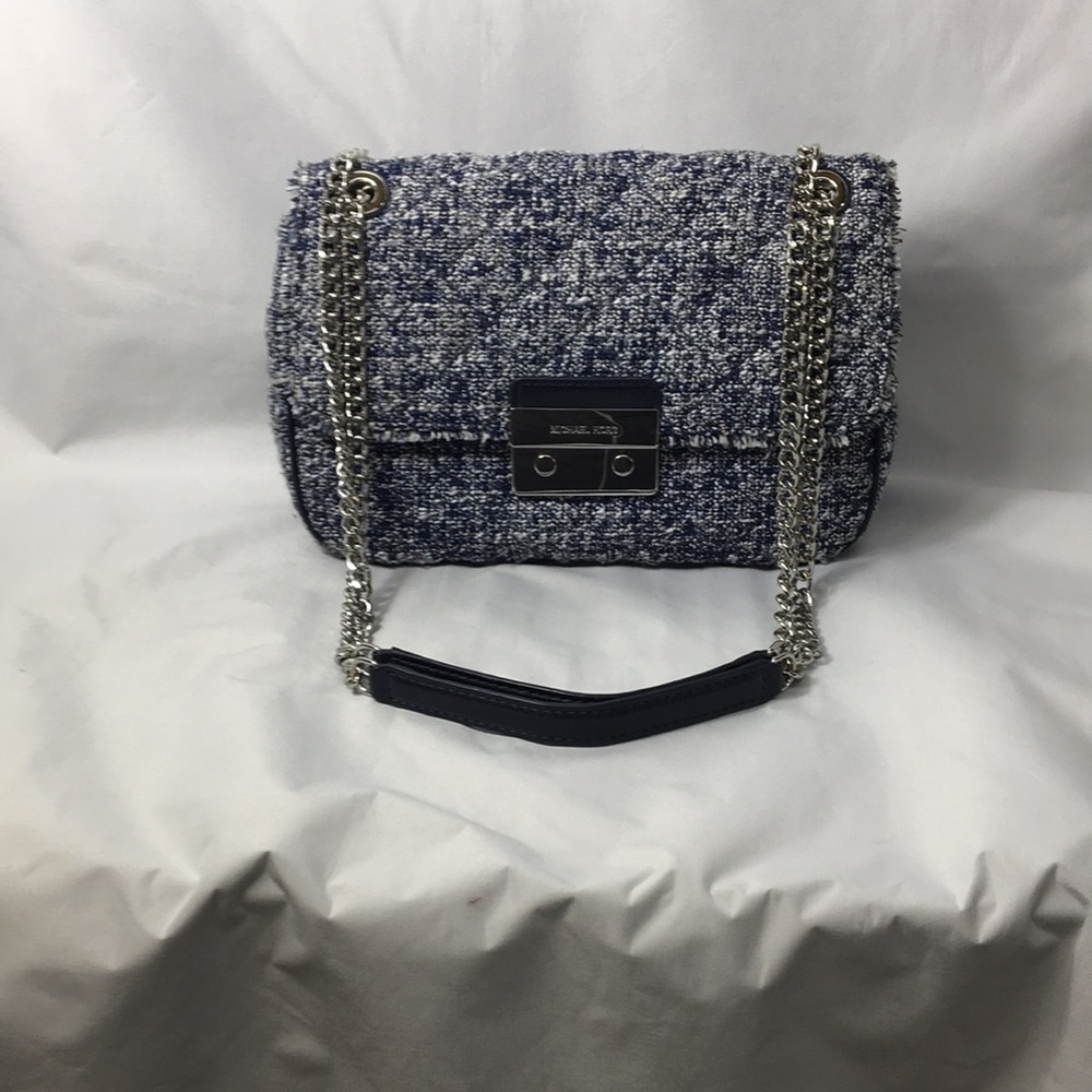 Michael Kors Navy Blue and White Tweed Flap Bag Crossbody Purse Like-NEW